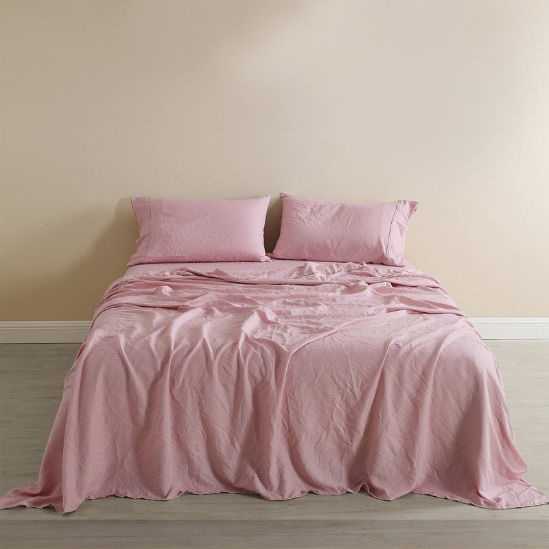 Royal Comfort Flax Linen Blend Sheet Set Bedding Luxury Breathable Ultra Soft - Queen - Mauve