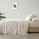 Royal Comfort Stripes Linen Blend Sheet Set Bedding Luxury Breathable Ultra Soft - Queen - Beige