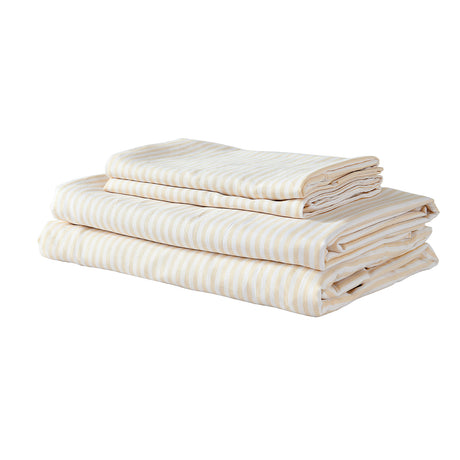 Royal Comfort Stripes Linen Blend Sheet Set Bedding Luxury Breathable Ultra Soft - Queen - Beige