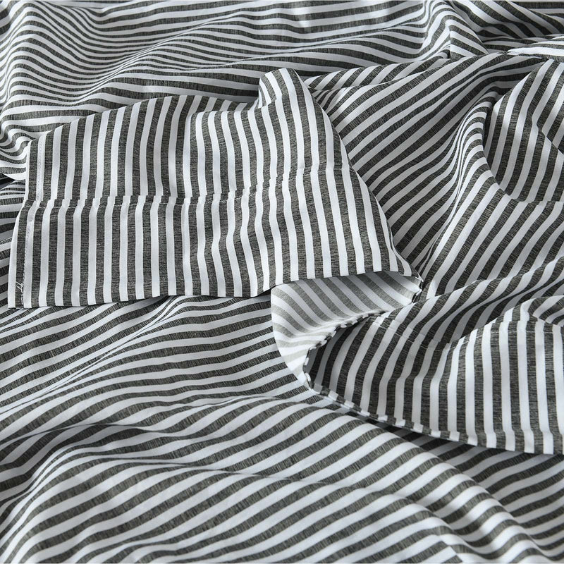 Royal Comfort Stripes Linen Blend Sheet Set Bedding Luxury Breathable Ultra Soft - Queen - Charcoal