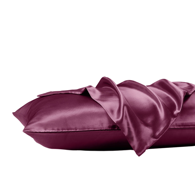 Royal Comfort Satin Sheet Set 3 Piece Fitted Sheet Pillowcase Soft  - Queen - Malaga Wine