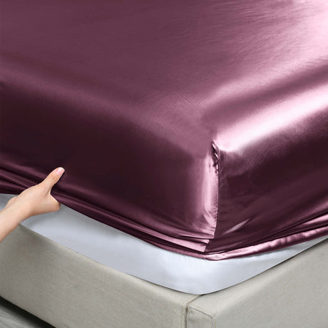 Royal Comfort Satin Sheet Set 4 Piece Fitted Flat Sheet Pillowcases  - Queen - Malaga Wine