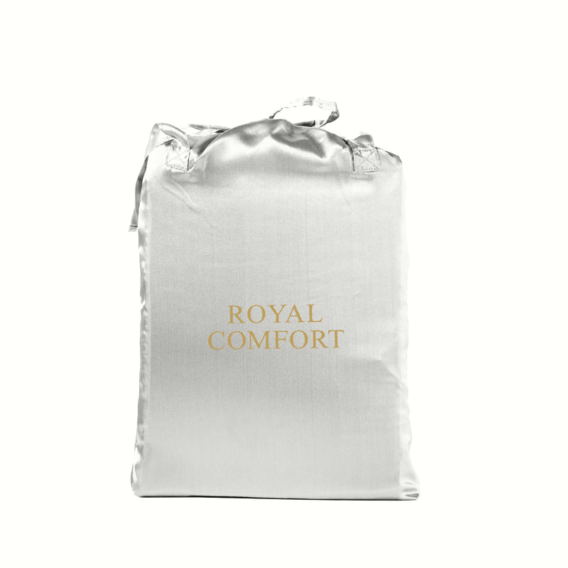 Royal Comfort Satin Sheet Set 4 Piece Fitted Flat Sheet Pillowcases  - Queen - Silver