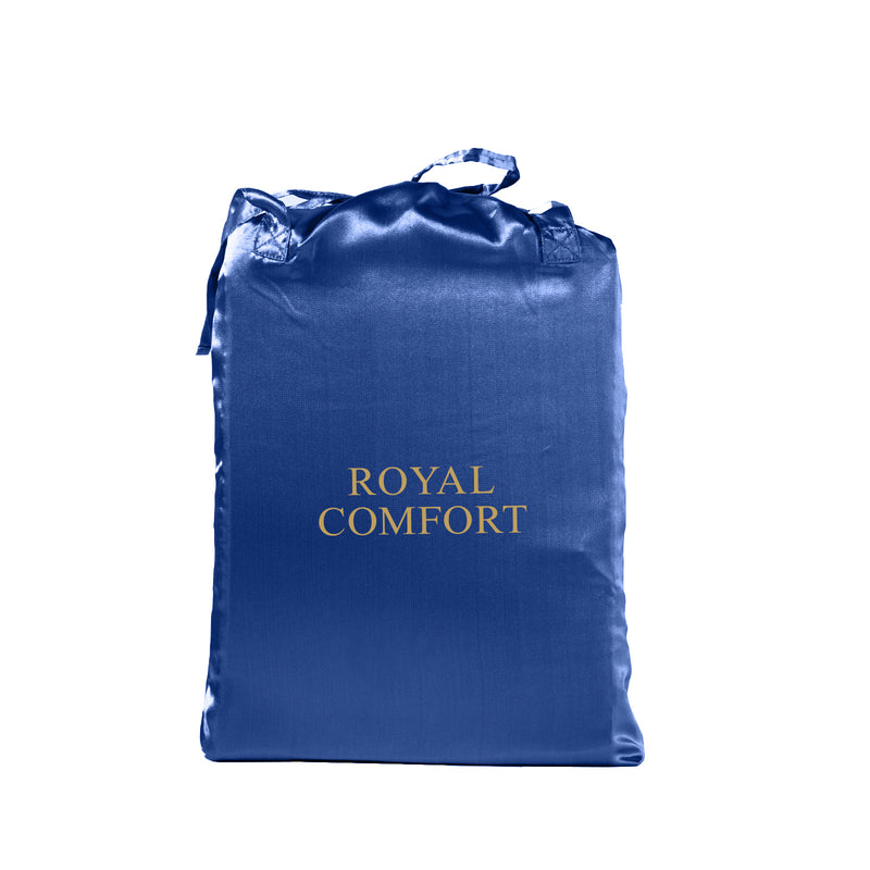 Royal Comfort Satin Sheet Set 4 Piece Fitted Flat Sheet Pillowcases  - Queen - Navy Blue