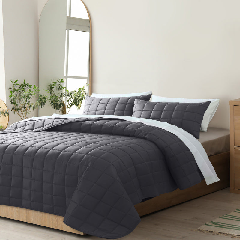 Royal Comfort Coverlet Set Bedspread Soft Touch Easy Care Breathable 3 Piece Set - King - Charcoal