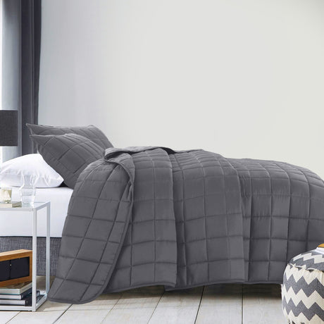 Royal Comfort Coverlet Set Bedspread Soft Touch Easy Care Breathable 3 Piece Set - King - Charcoal