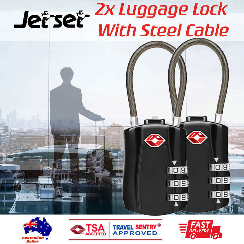 2 x TSA Approved 3 Digit Combination Locks Cable Luggage Suitcase Security Locks