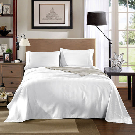 Kensington 1200 Thread Count 100% Egyptian Cotton Sheet Set Stripe Hotel Grade - Double - White