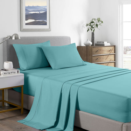 Royal Comfort 2000 Thread Count Bamboo Cooling Sheet Set Ultra Soft Bedding - Queen - Aqua