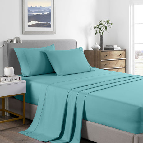 Royal Comfort 2000 Thread Count Bamboo Cooling Sheet Set Ultra Soft Bedding - Single - Aqua