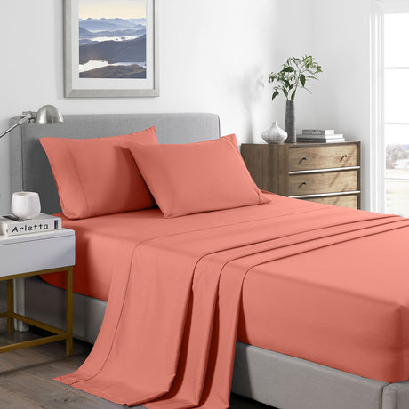 Royal Comfort 2000 Thread Count Bamboo Cooling Sheet Set Ultra Soft Bedding - King Single - Peach