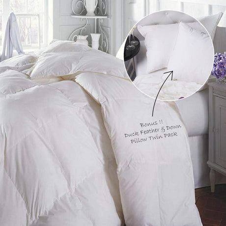 Duck Feather & Down Quilt 500GSM + Duck Feather and Down Pillows 2 Pack Combo - Double - White