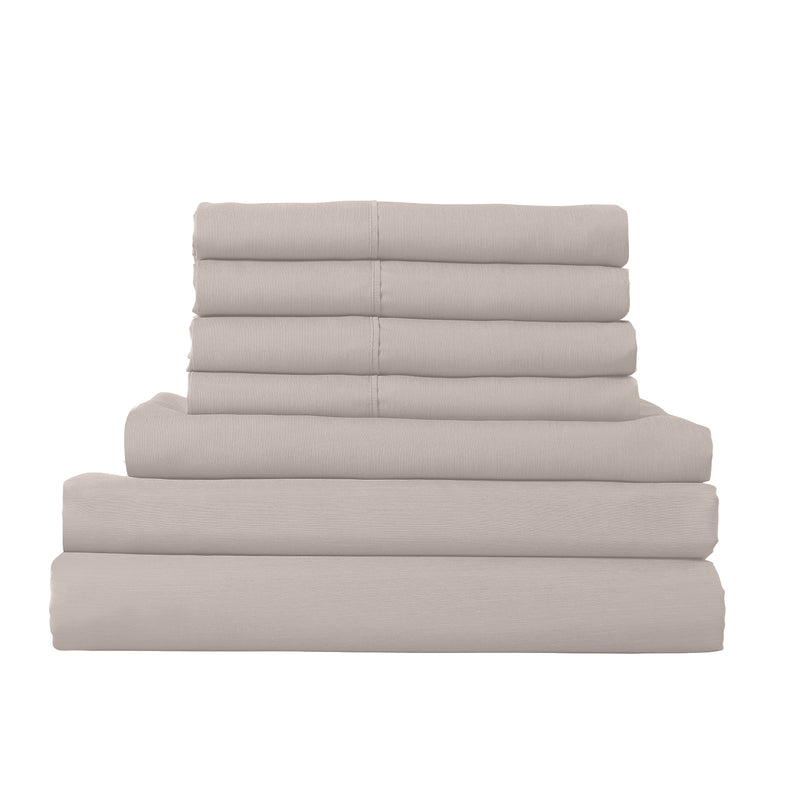 1500 Thread Count 6 Piece Combo And 2 Pack Duck Feather Down Pillows Bedding Set - King - Stone