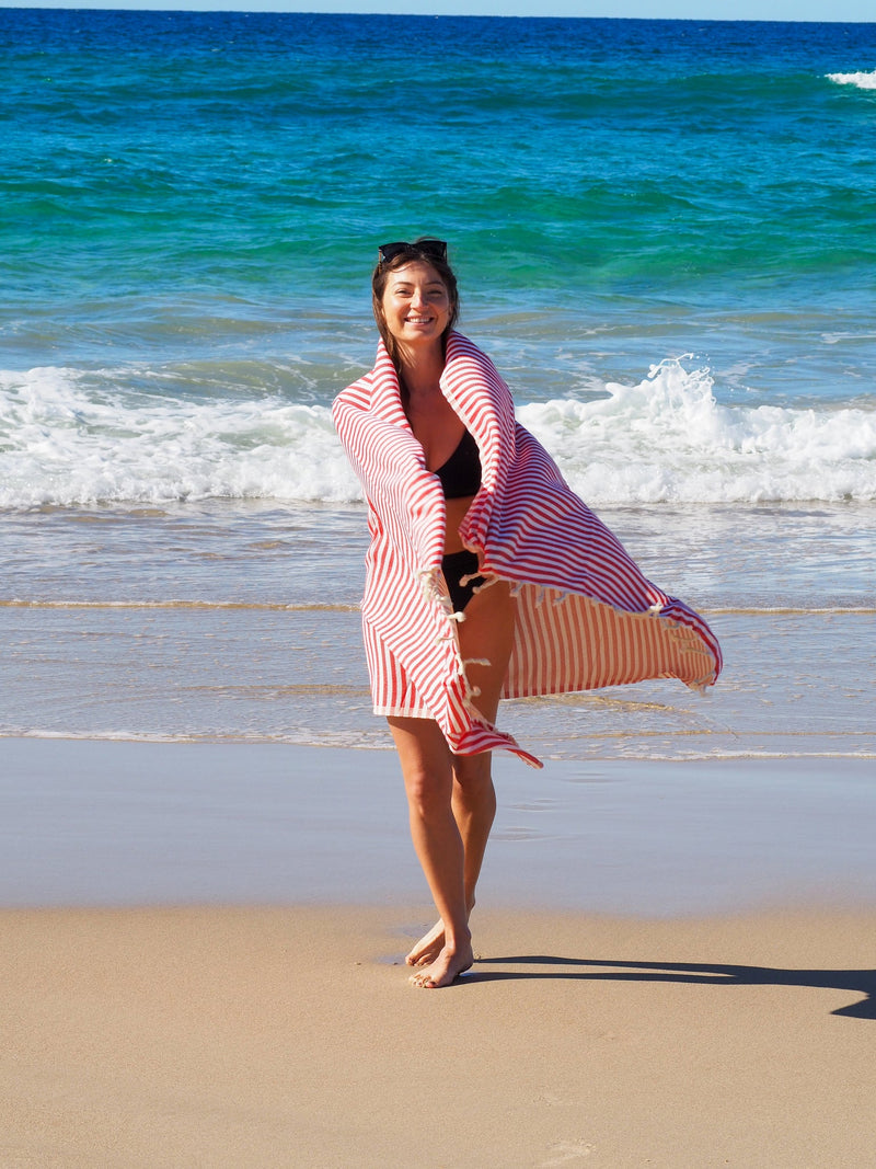 PORTSEA TURKISH COTTON TOWEL - CHERRY