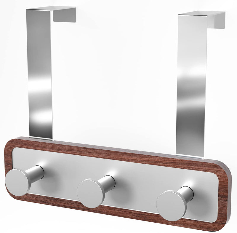 Wood Over The Door Rack Hanger Organiser with 3 Strong Steel Hooks