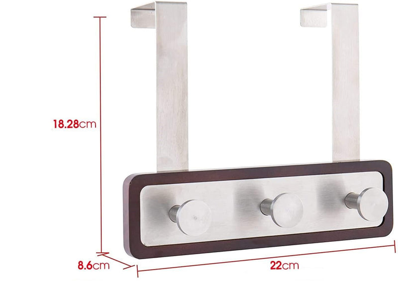 Wood Over The Door Rack Hanger Organiser with 3 Strong Steel Hooks