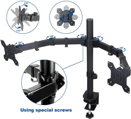 360 Degree Rotation Dual LCD LED Monitor Desk Mount Stand Fits 2 Screens Up to 27