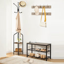 Industrial Design Entryway Shoe Rack with Coat Hooks Organizer (Grey)