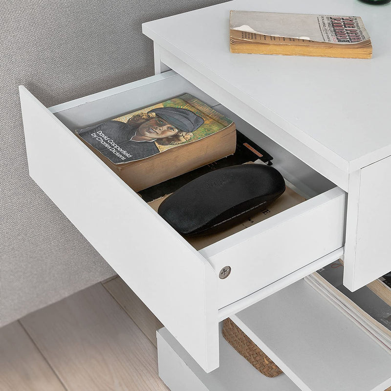 White Side Table Bedside Table with 1 Drawer and 3 Shelves