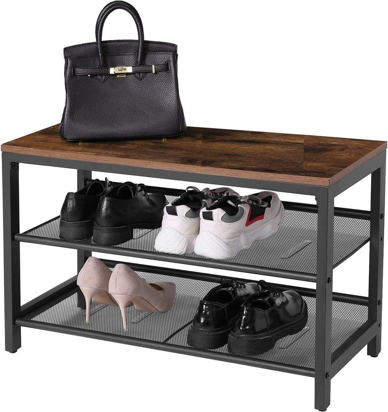 3-Tier Shoe Rack, Industrial Shoe Organizer Storage Bench