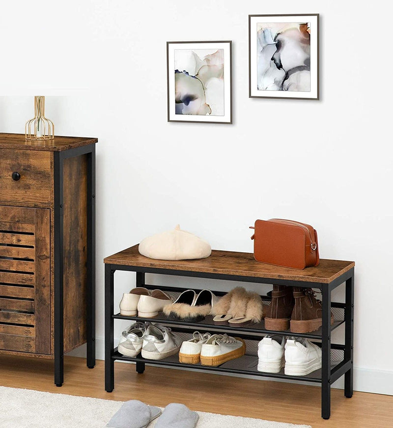 3-Tier Shoe Rack, Industrial Shoe Organizer Storage Bench