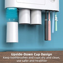 Automatic Wall Mounted Toothbrush Holder with Magnetic Cups Kids & Family Set for Bathroom (White and Gray)