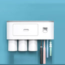 Automatic Wall Mounted Toothbrush Holder with Magnetic Cups Kids & Family Set for Bathroom (White and Gray)