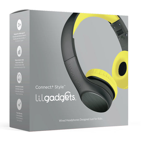 LilGadgets Connect + Childrens Kids Wired Headphones Black Yellow