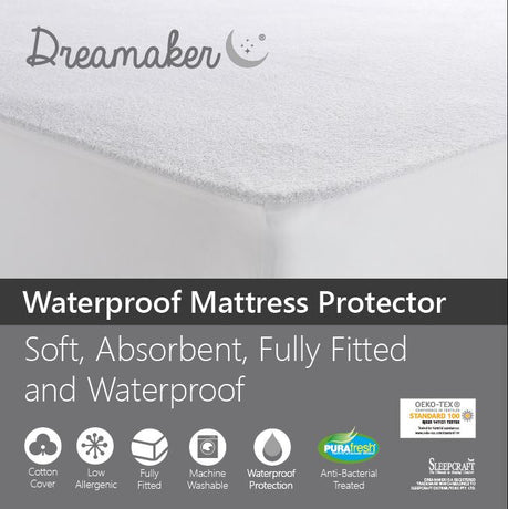 Dreamaker Waterproof Fitted Mattress Protector Single Bed