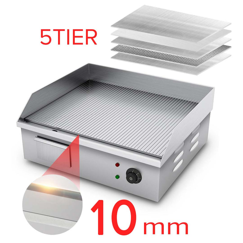 SOGA 2200W Stainless Steel Ribbed Griddle Commercial Grill BBQ Hot Plate 56*48*23cm