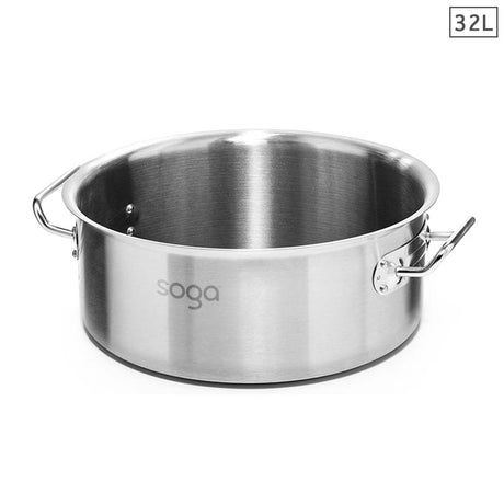 SOGA Stock Pot 32L Top Grade Thick Stainless Steel Stockpot 18/10 Without Lid