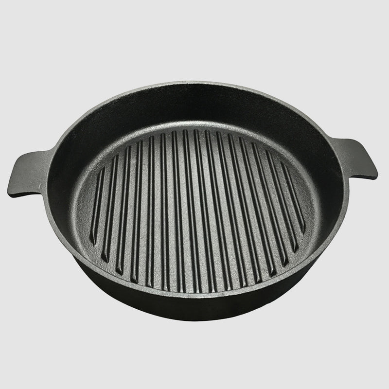 SOGA 2X 25cm Round Ribbed Cast Iron Frying Pan Skillet Steak Sizzle Platter with Handle