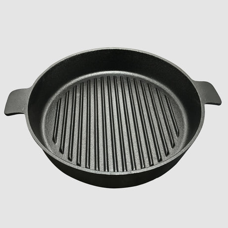 SOGA 2X 26cm Round Ribbed Cast Iron Frying Pan Skillet Steak Sizzle Platter with Handle