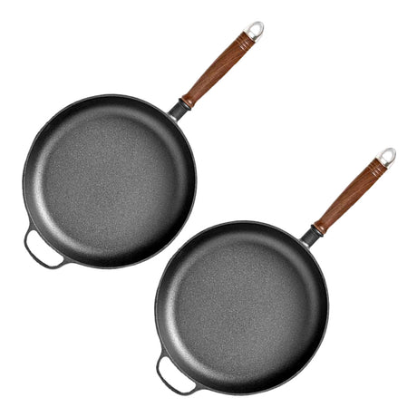 SOGA 2X 29cm Round Cast Iron Frying Pan Skillet Steak Sizzle Platter with Helper Handle