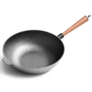 SOGA 31cm Commercial Cast Iron Wok FryPan Fry Pan with Wooden Lid