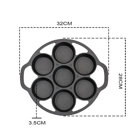 SOGA 32cm Cast Iron Takoyaki Fry Pan Octopus Balls Maker 7 Hole Cavities Grill Mold