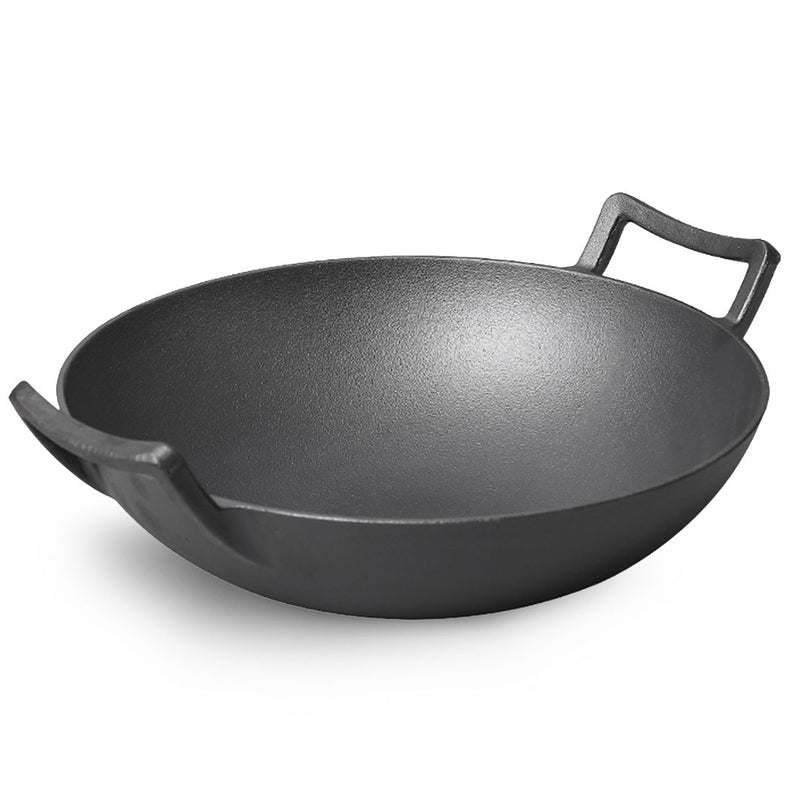 SOGA 32cm Commercial Cast Iron Wok FryPan Fry Pan with Double Handle