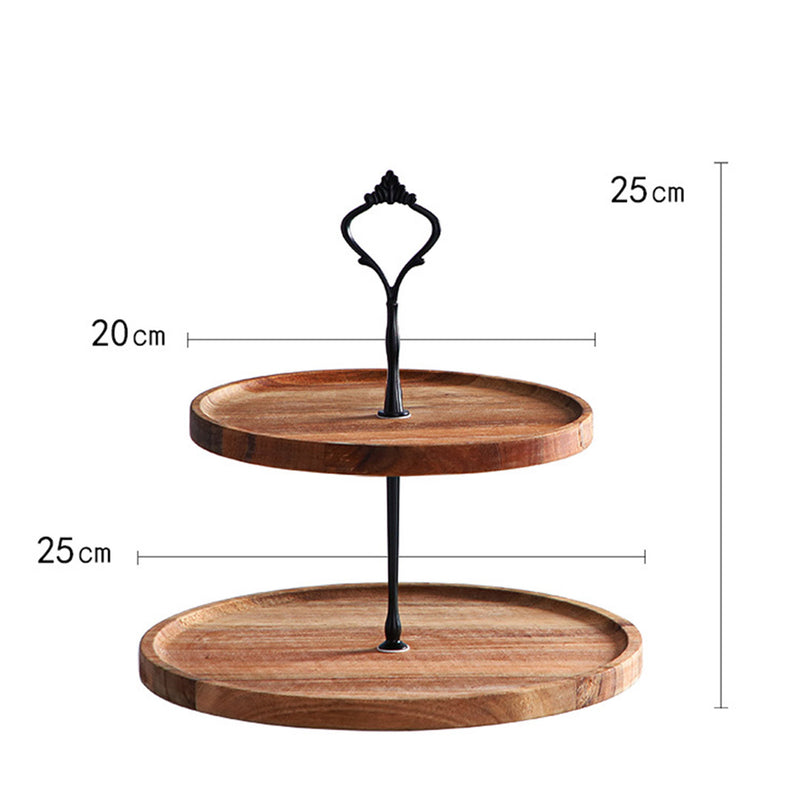 SOGA 20cm 2 Tier Brown  Round Wooden Acacia  Dessert Tray Cake Snacks Cupcake Stand Buffet Serving Countertop Decor2 Tier