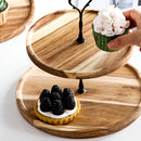 SOGA 20cm 2 Tier Brown  Round Wooden Acacia  Dessert Tray Cake Snacks Cupcake Stand Buffet Serving Countertop Decor2 Tier