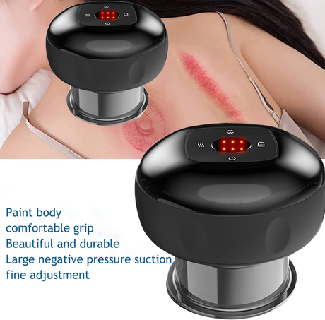 12 levels Electric Cupping Therapy Smart Scraping Massager Red Light Heating Body Slimming Black