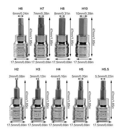 9pcs Allen Key Sockets Hex Bit Socket Set 3/8