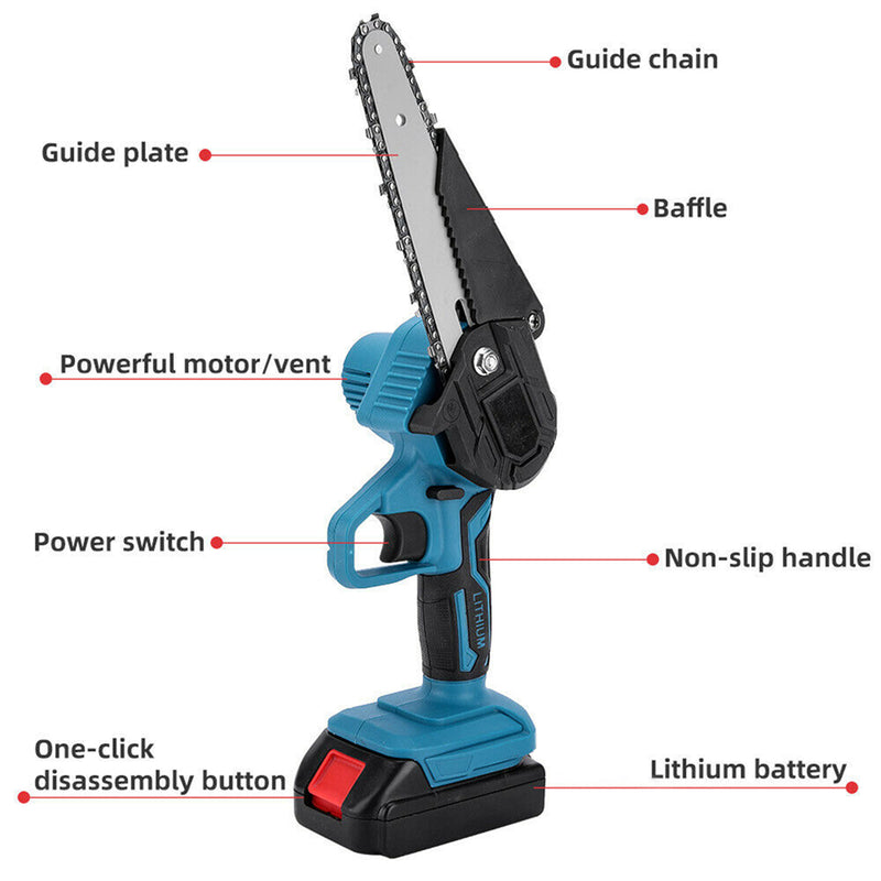 6" Mini Cordless Electric Chainsaw 2X Battery Powered Wood Cutter Rechargeable