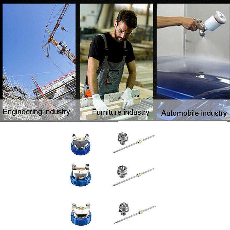 Spray Gun HVLP Gravity Gun Paint Feed Air Spray Gun Kit 3 Nozzle 1.4mm 1.7mm 2mm