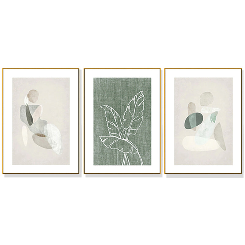 50cmx70cm Abstract body and leaves 3 Sets Gold Frame Canvas Wall Art