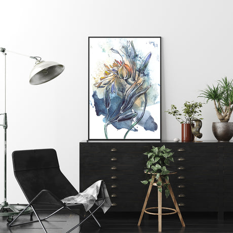 60cmx90cm Watercolor Style Abstract Flower 3 Sets Black Frame Canvas Wall Art