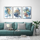 60cmx90cm Watercolor Style Abstract Flower 3 Sets Black Frame Canvas Wall Art