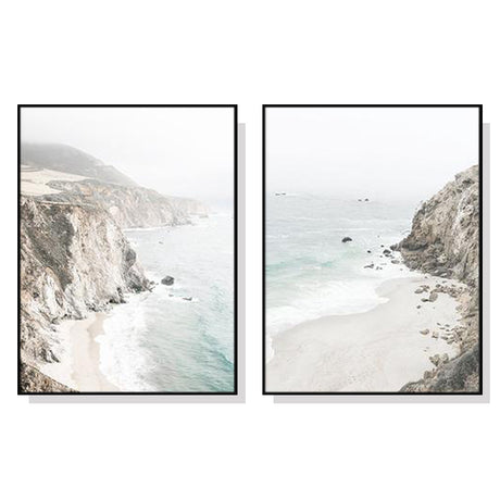 50cmx70cm Mountain Beach 2 Sets Black Frame Canvas Wall Art