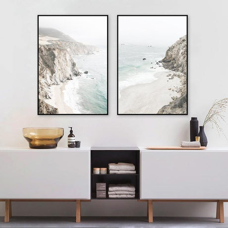 50cmx70cm Mountain Beach 2 Sets Black Frame Canvas Wall Art