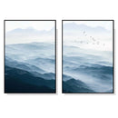 60cmx90cm Blue mountains 2 Sets Black  Frame Canvas Wall Art