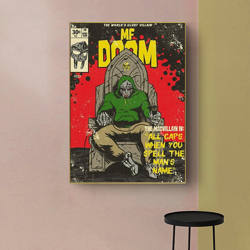 50cmx70cm MF DOOM Music Gold Frame Canvas Wall Art